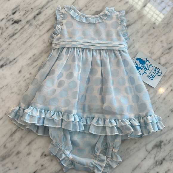 Luli & Me Baby Girls Light Blue Bubble - Smocked Cherry Cherries